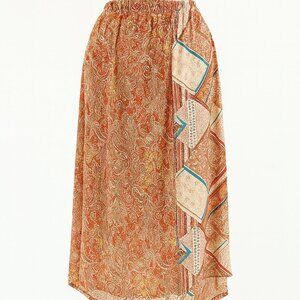 Cato Multicolor Paisley Maxi Skirt 22W/24W Bohemian Orange Blue Cream Stretch